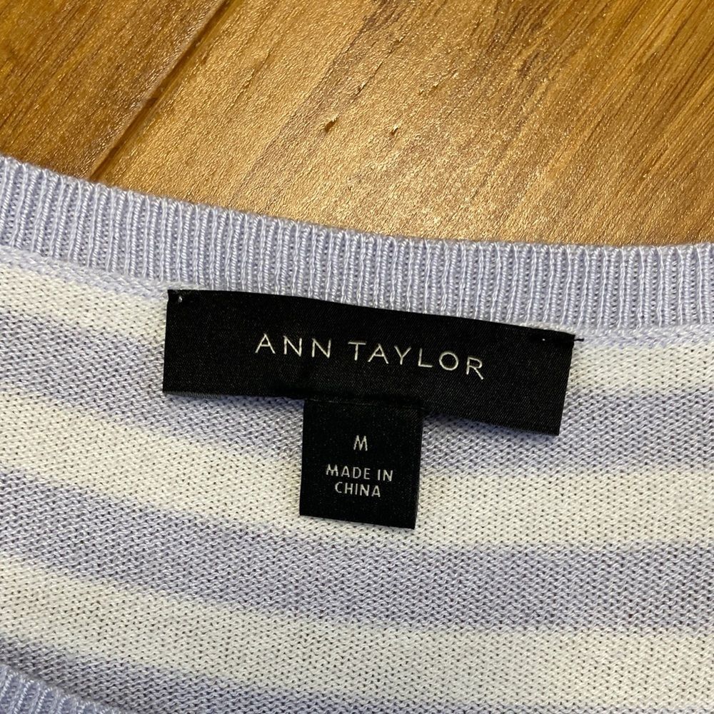 Ann Taylor Lavender and White Striped Long Sleeve Knit Sweater size Medium - Picture 2 of 7